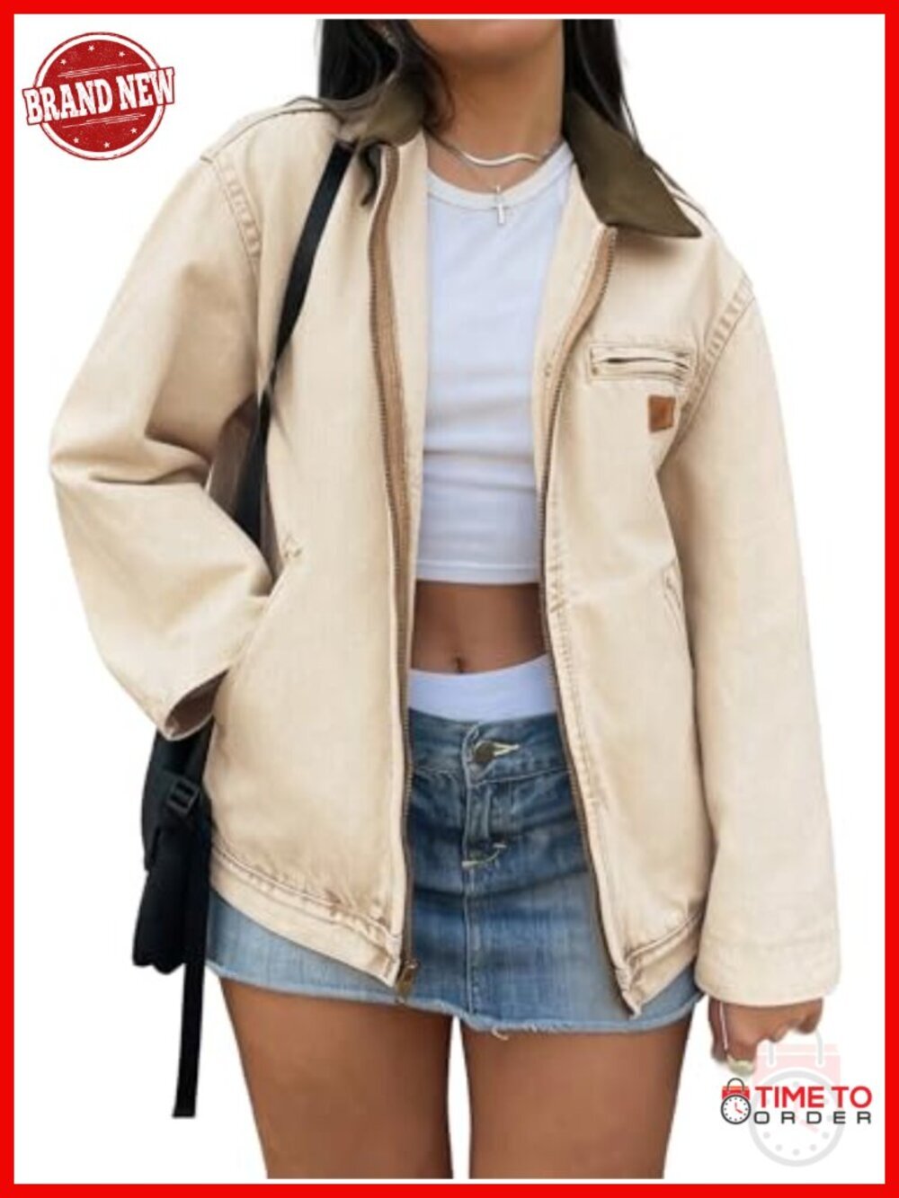 Women's Clean Fit Long Sleeve Denim Jacket with Zipper
